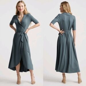 ​Quince Tencel Lyocell Jersey Midi Wrap Dress S Small Olive Green Sustainable